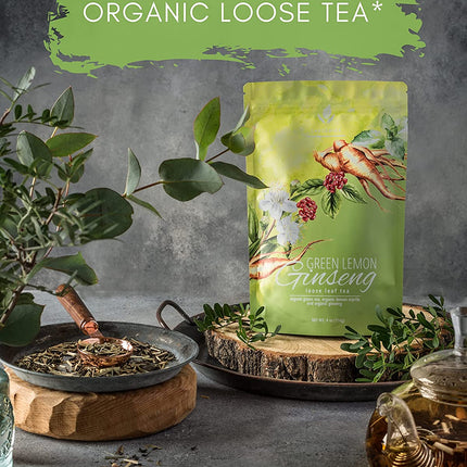 Ginseng Green Tea, Medium-Caffeine - Energy Boost - Organic & Kosher