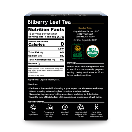 Buddha Teas Bilberry Leaf Tea - back view