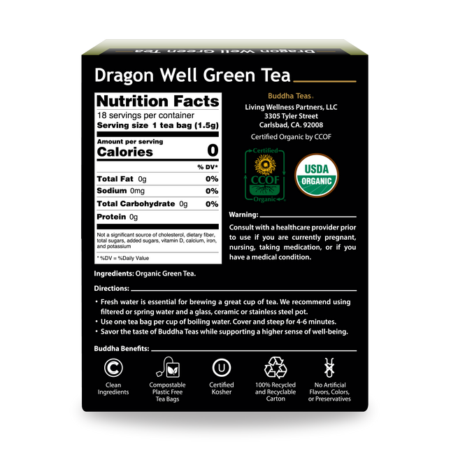 Buddha Teas Dragon Well Green Tea - back view