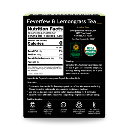 Buddha Teas Feverfew Lemongrass Tea - back view