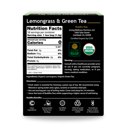 Buddha Teas Lemongrass Green Tea - back view