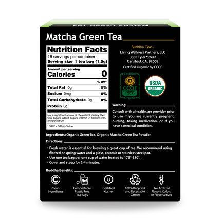 Buddha Teas Matcha Green Tea - back view