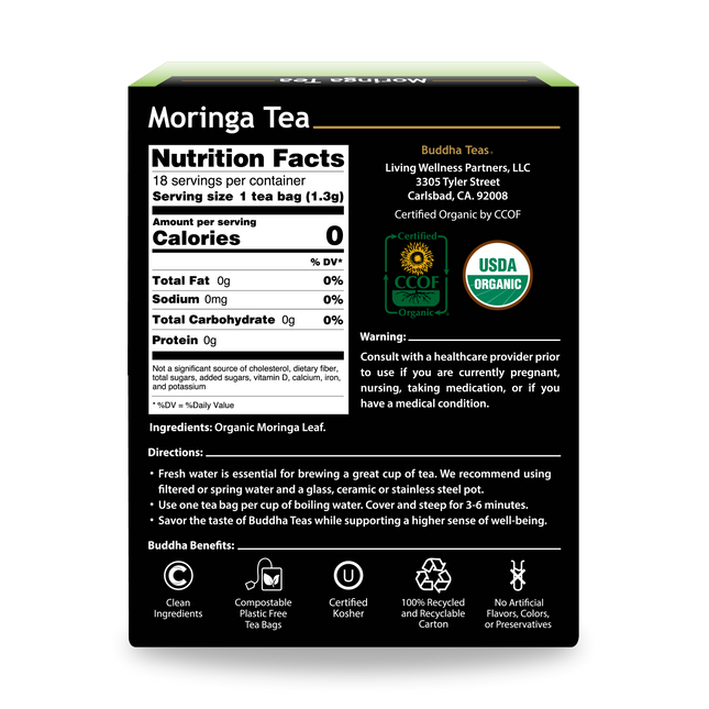 Buddha Teas Moringa Tea - back view