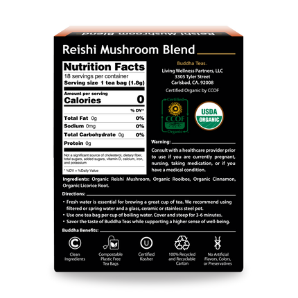 Buddha Teas Reishi Mushroom Blend - back view