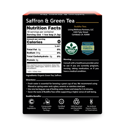 Buddha Teas Saffron Green Tea - back view