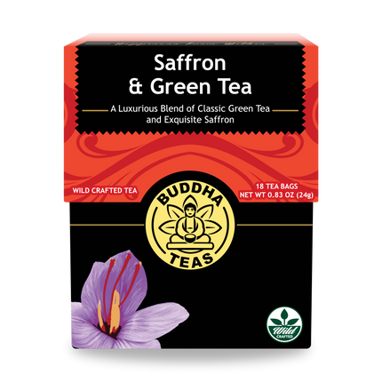 Buddha Teas Saffron Green Tea - front view