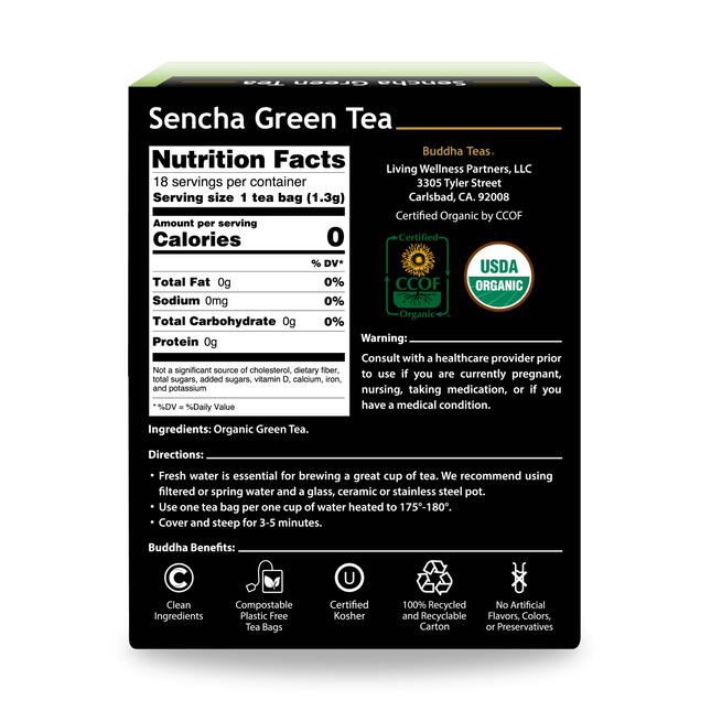 Buddha Teas Sencha Green Tea - back view