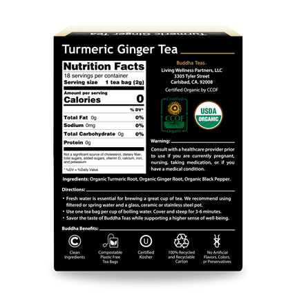 Buddha Teas Turmeric Ginger Tea - back view