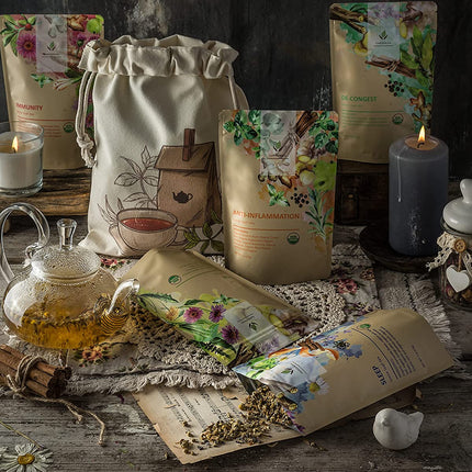 Herbal Tea Sampler, Organic Loose Leaf Herbal Gift Set, 5 Pack
