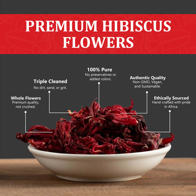 Dried Hibiscus Flowers 5oz – Loose Leaf Herbal Tea | Caffeine-Free, Non-GMO, Vegan