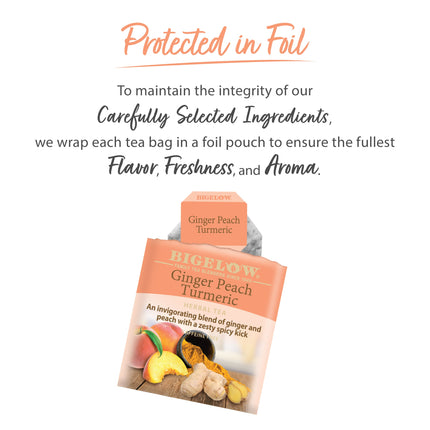 Ginger Peach Turmeric Herbal Tea protected in foil