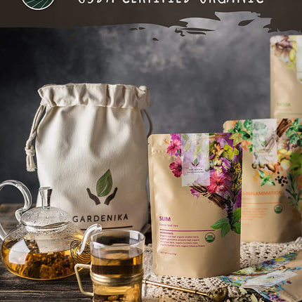 Organic Tea Sampler, 5 Caffeine-Free Wellness Herbal Blends