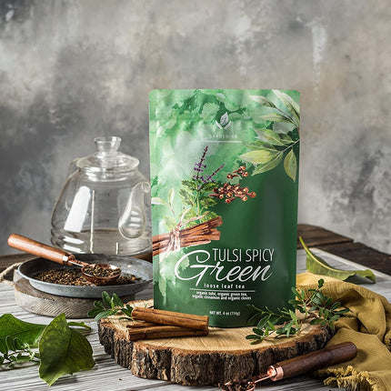 Tulsi Spicy Chai Tea, Energy & Focus - Green Tea - Organic & Kosher